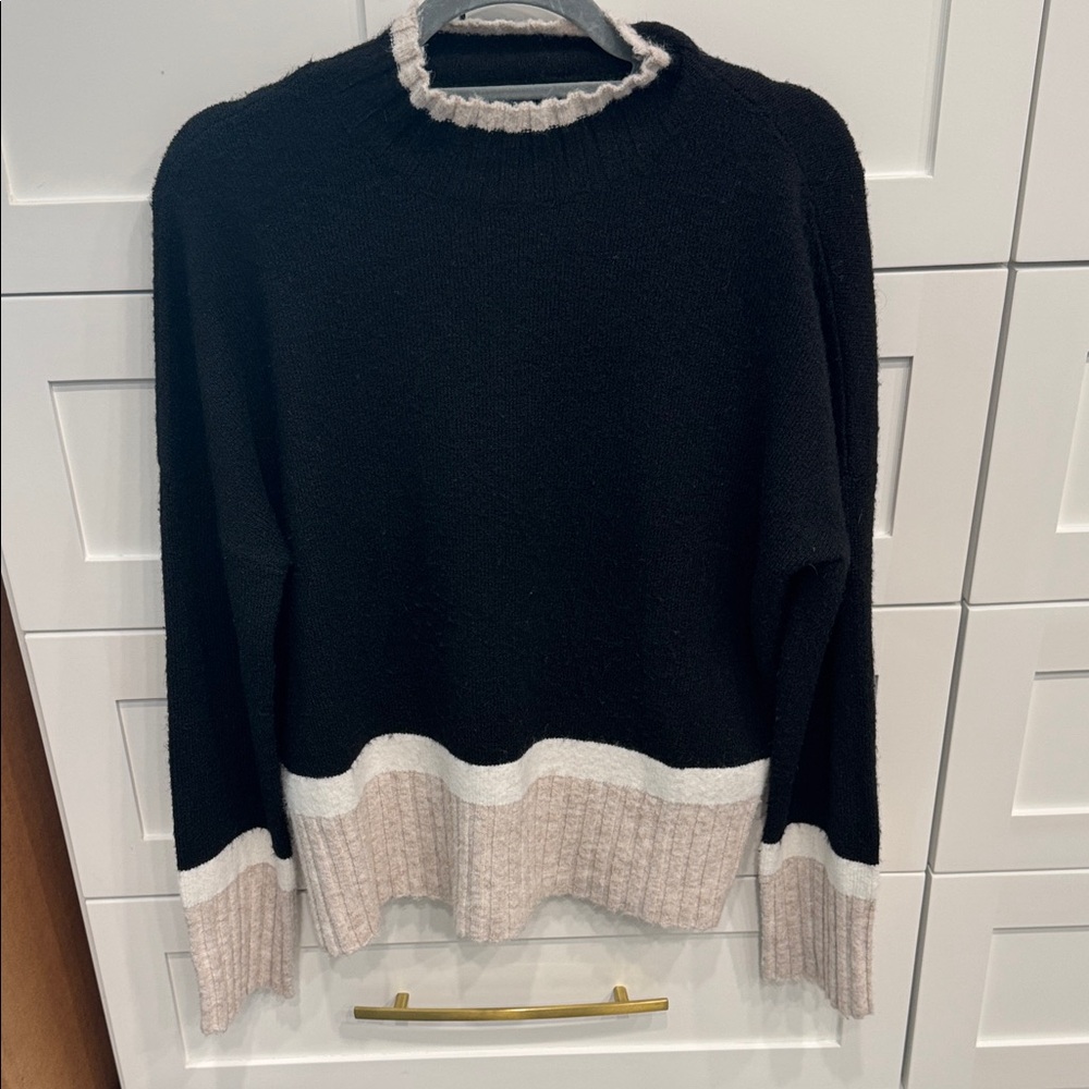 Central Park West Oversized Black and Cream Mockneck Sweater